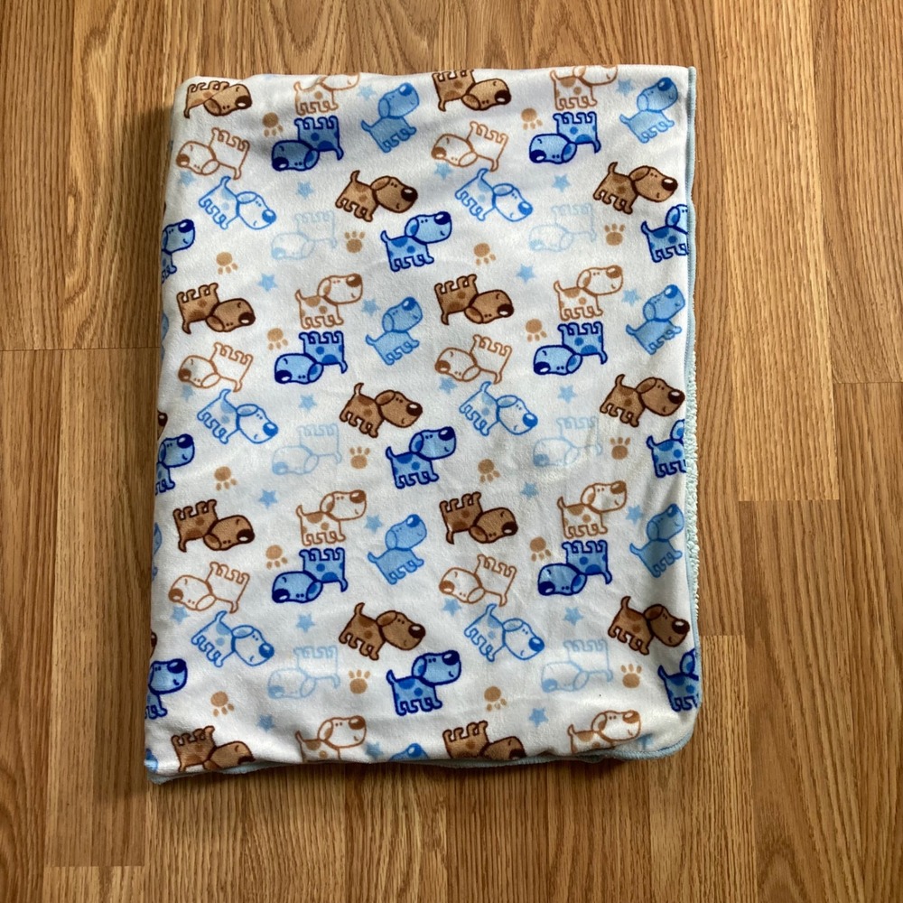 Kidgets Baby Kids Security Blanket Throw Puppy Dogs Brown Blue Sherpa 29 x 37